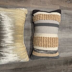 Textured Tan and Gray Accent Mini Pillow